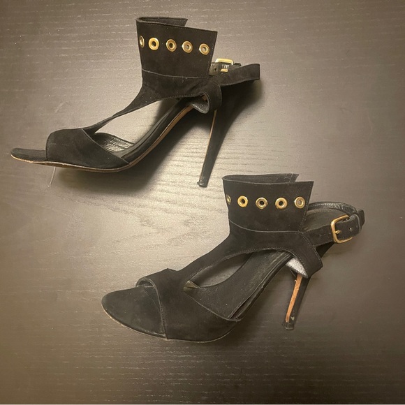 Stuart Weitzman French Cuff Suede Sandals - Women 37 (6-1/2) - Black - Picture 7 of 9